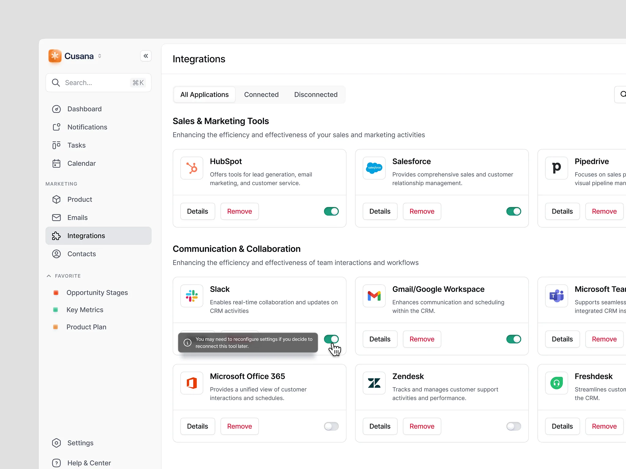 Custom CRM integrations dashboard